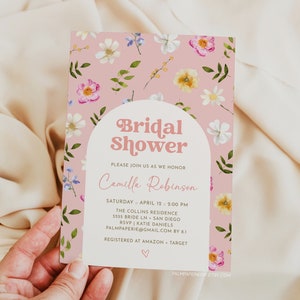 Blush Pink Floral Bridal Shower Invitation: Modern Arch (Digital Template)