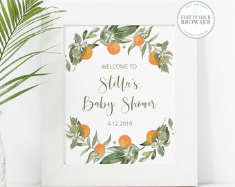 Welcome Sign Oranges, Little Cutie Baby Shower, Citrus, Orange, Instant Download Template, Templett, 8x10 and 16x20