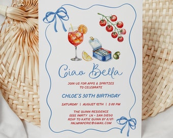 Italian Summer Party Invitation, Italy themed Dinner Party, Birthday, Spritz, Editable Template, Templett
