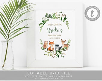 Woodland Welcome Sign, EDITABLE, diy, Greenery Boy, Gender Neutral, Instant Download, templett
