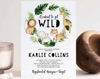 Jungle Baby Shower Invitation, Safari Theme, Digital Download, Boy, Gender neutral invite, Tropical, Editable Template, Templett
