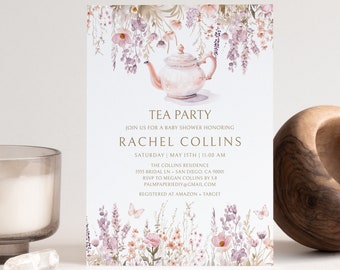 Floral Tea Party Baby Shower Invitation, Garden Party (Digital Download)