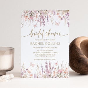 Spring Bridal Shower Invitation, Garden Party Invites, Digital Download Template, Wildflower Floral, Ethereal, Templett