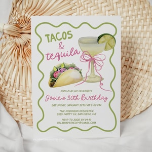 Tacos and Tequila Birthday Invitation, Margarita Invite, Template, Fiesta, Women