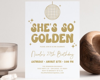 Golden Birthday Invitation Template, Editable, Women, Teen (Digital Download)