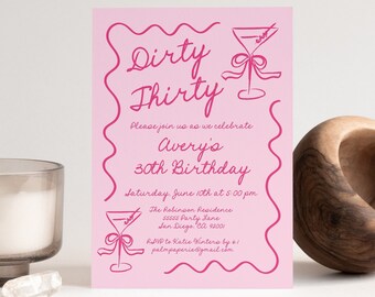 Dirty Thirty Birthday Invitation, Martini, Pink (Digital Download)