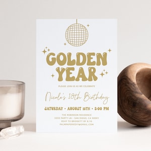 Golden Birthday Invitation, Golden Year, Digital Download Invite, Gold, Women, Editable Template, Templett