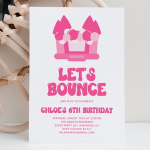 Bounce Birthday Party Invitation Template, Girl, Jump Play Bday Invite, Editable Download, Bounce House, Templett