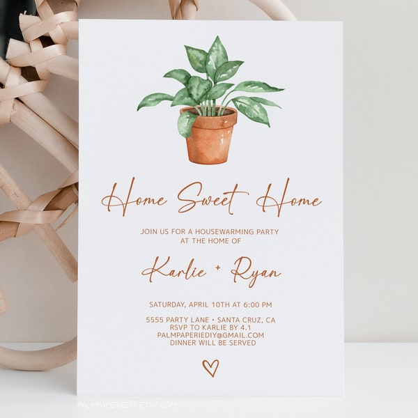 Housewarming Invitation, Instant Download, New Home, House warming party invites, Plants, Digital Template, Templett