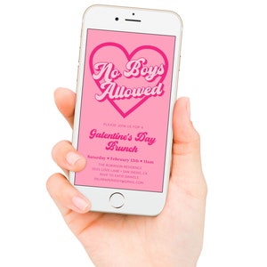 Galentines Invite Electronic, Digital Editable Template, Valentines Brunch Girls Night, No Boys Allowed, Text message, sleepover, Templett