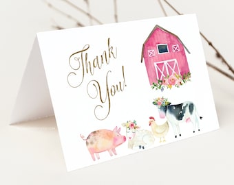 Thank You Card Barn Barnyard Farm Boy EDITABLE Animals | Etsy