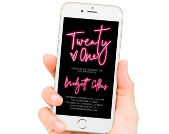21st Birthday Invitation Electronic, Editable Template, for girl, 21, SMS Invite, Neon Hot Pink, Digital, 21 for her, iPhone text, Templett