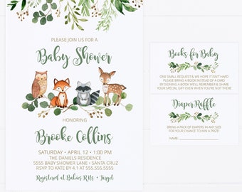 Woodland Invitation Baby Shower, Boy, Gender Neutral, INSTANT DOWNLOAD KIT editable invites, Printable Invitations Woodland animals Greenery
