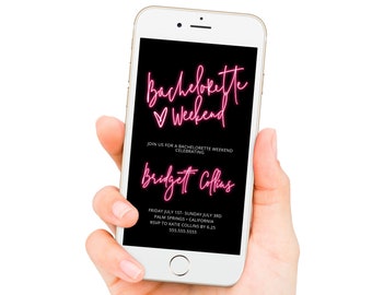 Neon Bachelorette Weekend Invitation, Editable Text Message Invite (Digital, Templett)