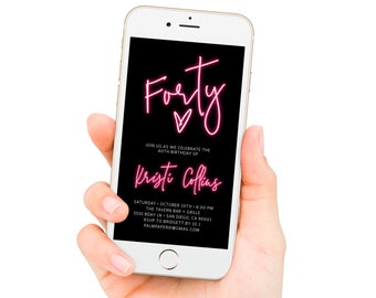 40th Birthday Electronic Invitation: Neon Lights, Editable Template