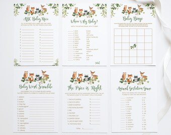 Woodland Baby Shower Games Bundle: 6 Printable Templates (Digital Download)