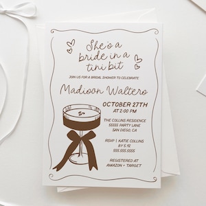 Martini Bridal Shower Invitation, Bride in a tini bit, Editable Template, Espresso Martini Bow, Invite Template