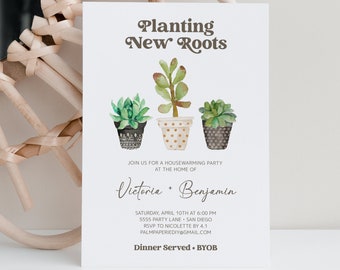 Housewarming Invitation, Instant Download, House Warming Party Template, Planting New Roots, Printable Invite, Templett