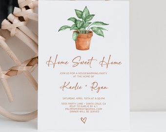 Housewarming Invitation, Instant Download, New Home, House warming party invites, Plants, Digital Template, Templett