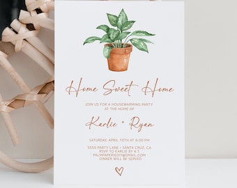 Inwijdingsfeest uitnodiging, Instant Download, nieuw huis, House Warming Party nodigt uit, planten, digitale sjabloon, Templett
