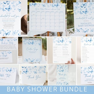 Pacchetto Baby Shower Farfalla Blu, per Bambino, Modello Invito Tema Incantato, Set Festa, Farfalle, Download Digitale, en1