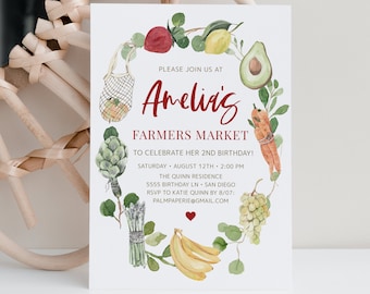 Farmers Market Birthday Invitation: Fruit & Veggie Theme (Instant Download)
