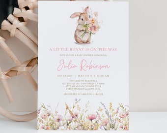 Bunny Baby Shower Invitation Template, Girl, Spring Invites, Digital Download, Templett