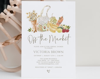 Farmers Market Bridal Shower Invitation, Off the Market Invite, Digital Download Template, Flowers, Editable frm