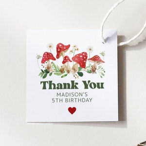 Mushroom Favor Tag, Birthday Party Baby Shower Thank you, Digital Download Template, Enchanted Woodland Forest, Fairy Theme Templett M2