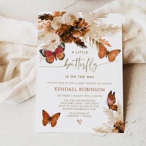 Butterfly Baby Shower Invitation Template, Boho Rust Floral (digital ...