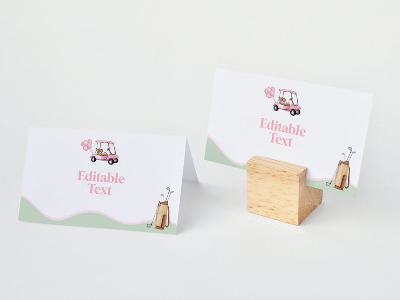 Pink Golf Theme Place Cards, Name Template, Food Label, Golfing Baby Shower Birthday Partee, Digital Download, Templett, G2 image 2