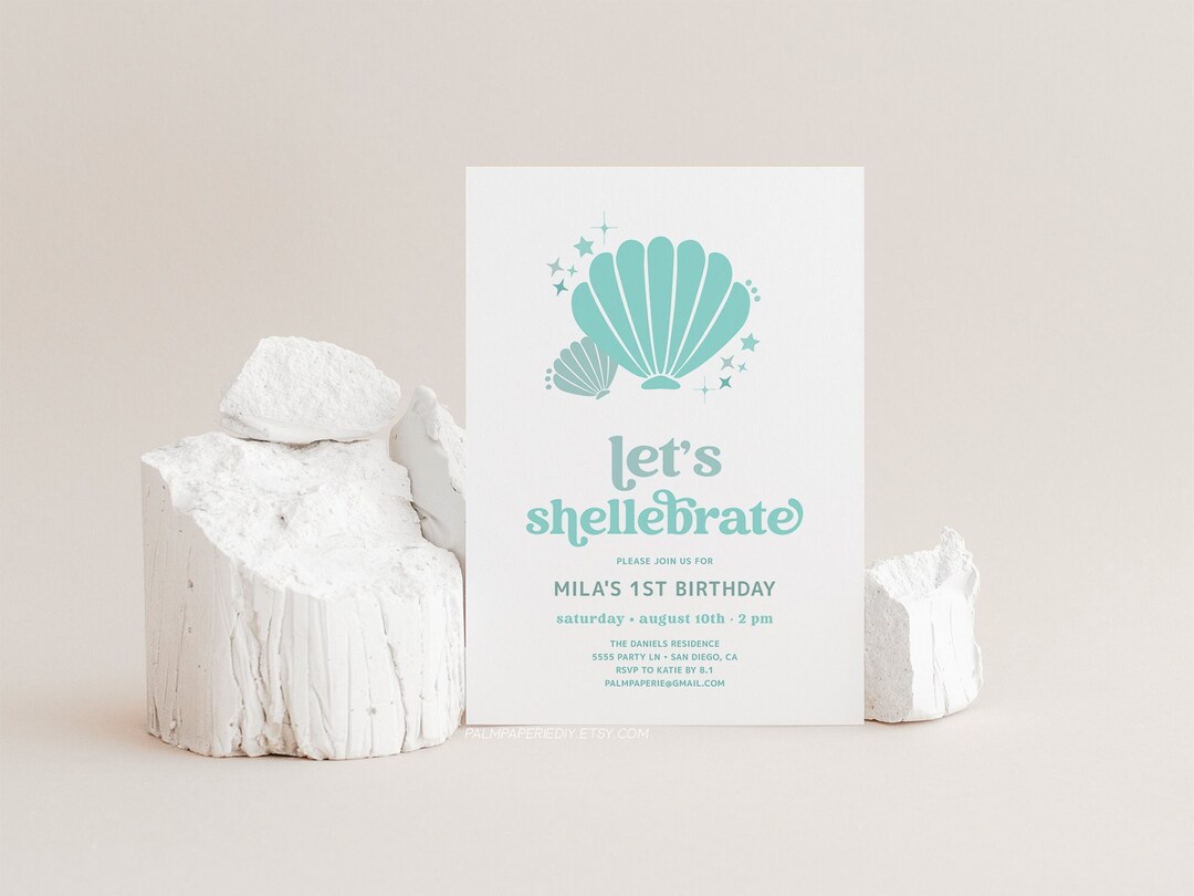 Sea Shell Birthday Invitation, Girl Party, Teal Blue (instant Download ...