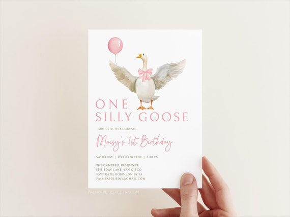 One Silly Goose Invitation Boy, Goose 1st Birthday Invite, Template, Editable Digital Download