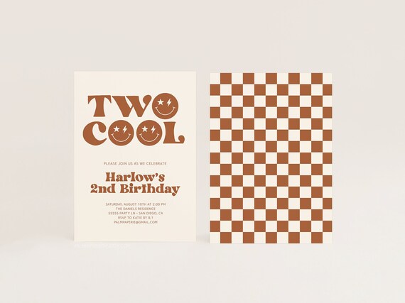 2nd Birthday Invitation Two Cool Invite Template Smile Face - Etsy