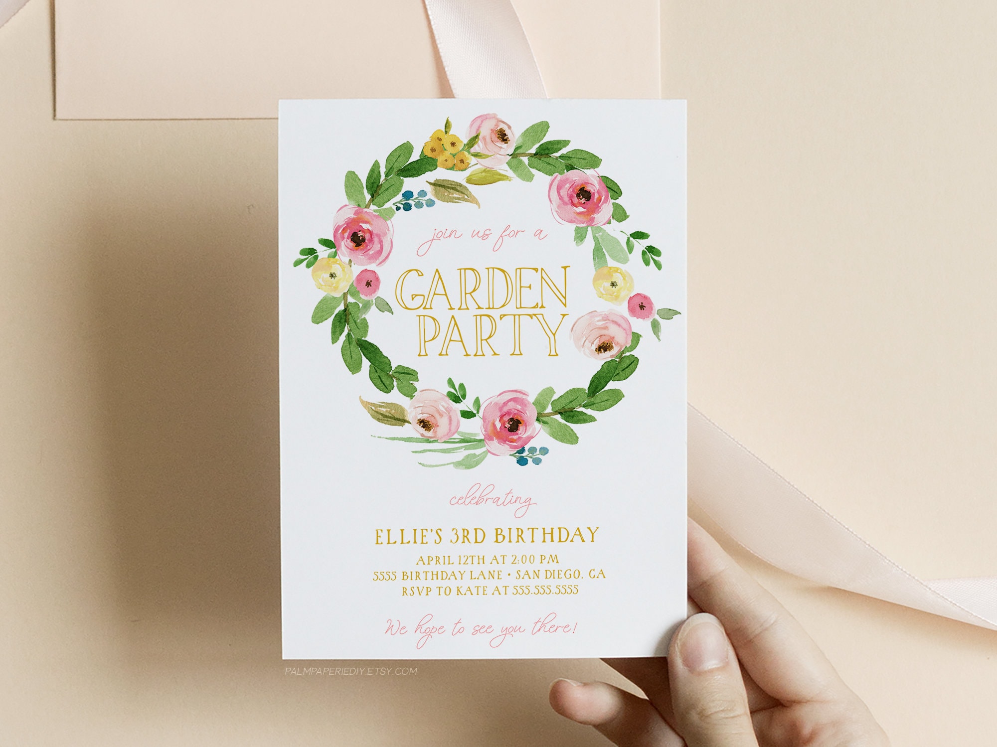 spring garden birthday invitation for girl digital download - etsy