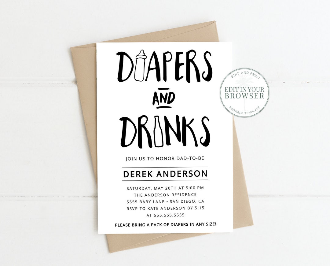 Diaper Baby Shower Invitation, Dad Shower, Diapers and Beer, Men, Dad ...