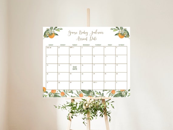 Baby Due Date Guessing Calendar Guess Babys Birth Date Little Cutie Baby Shower Oranges Birthday Game Arrival Template 8x10 16x20