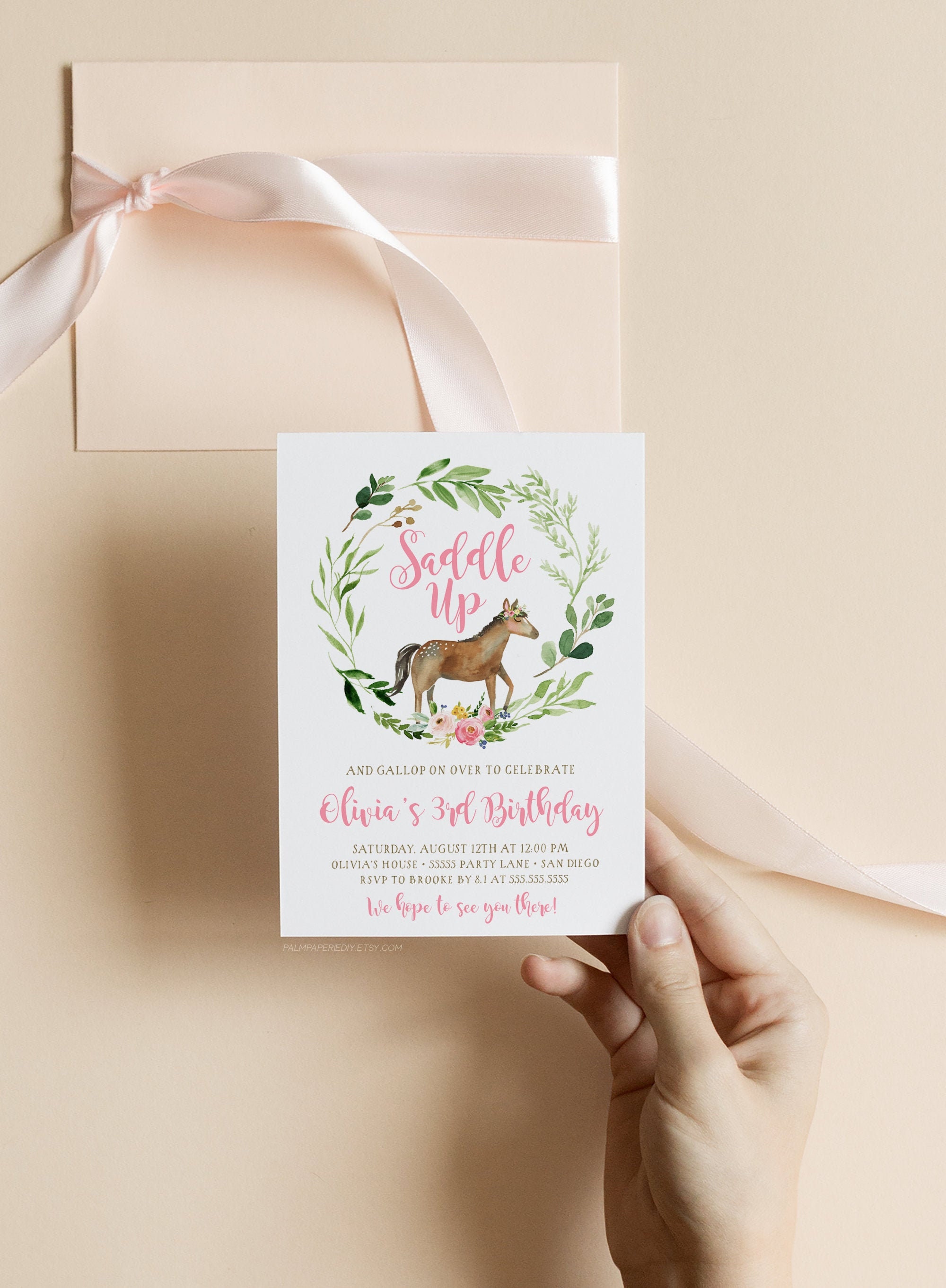 Horse Birthday Invitation, instant download, for girl, template invitations, Saddle up, Farm Invite, Editable Templett