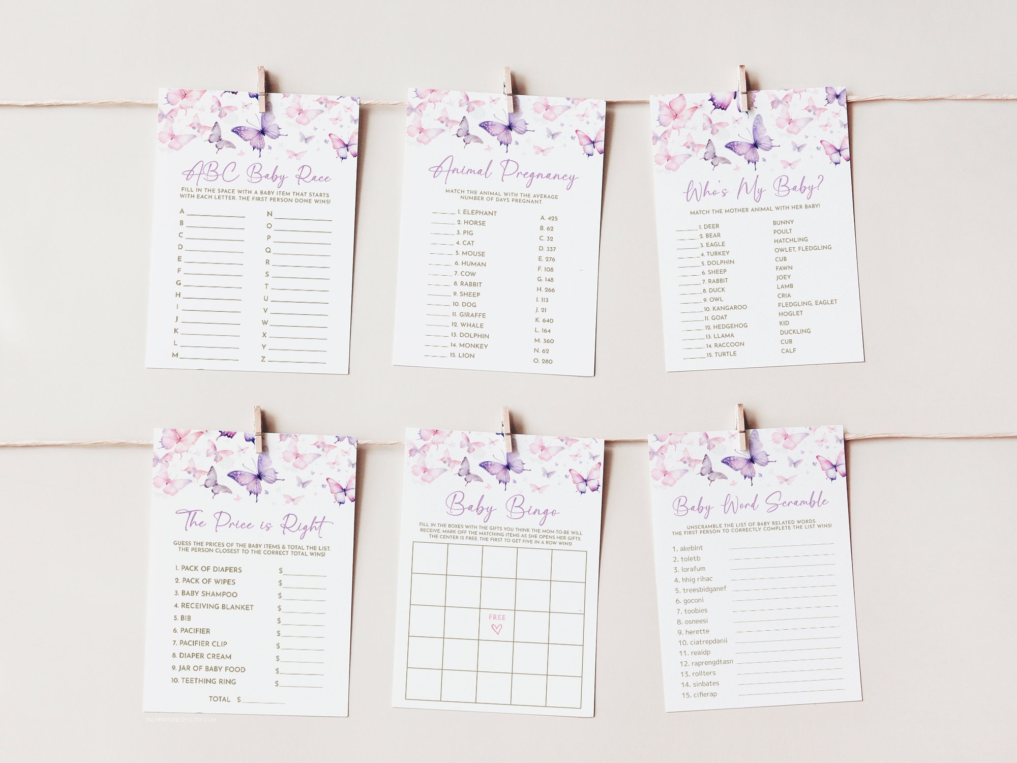 Butterfly Baby Shower Games Bundle, Printable, Enchanted to Meet You ...