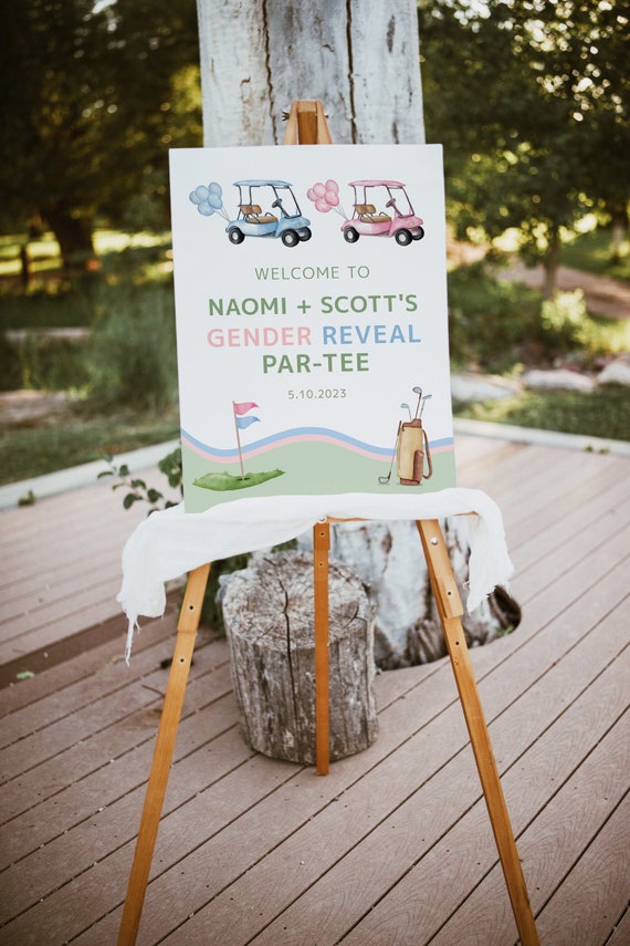 Golf theme Gender Reveal Welcome Sign Template, Golfing Reveal Party, He or she, Signage, Partee, Digital Download, Templett gr1