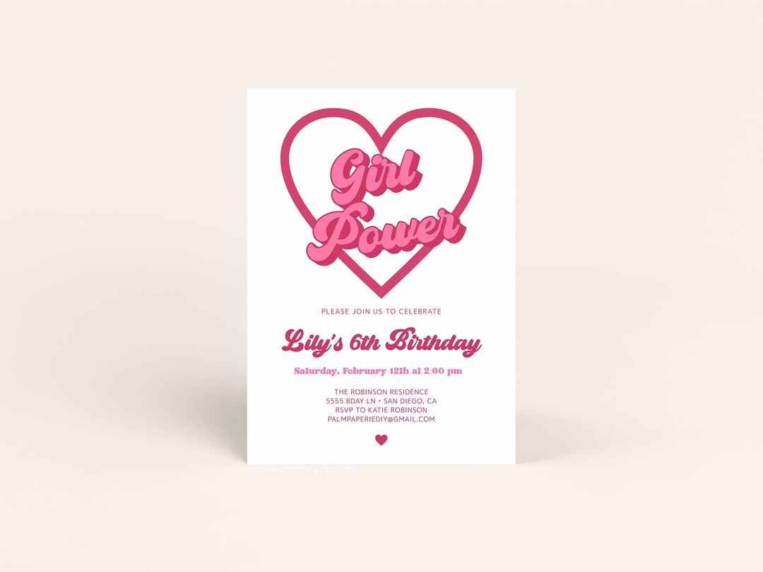 Girl Power Birthday Invitation, Digital Download, Girl Bday Party