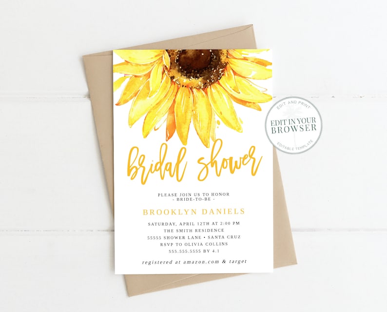 Bridal shower Invitation Sunflower, rustic Invitations, INSTANT DOWNLOAD, Country Invite, Template, Printable invites, Sunflowers, Templett 