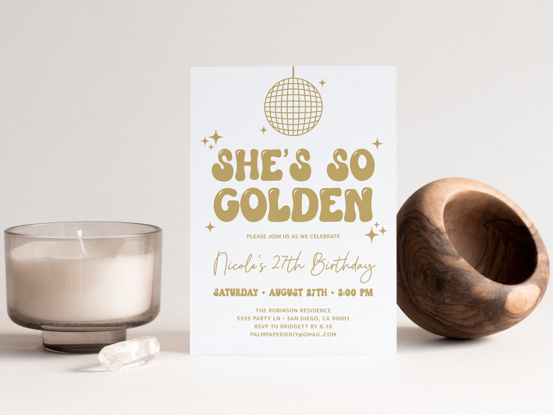 Golden Birthday Invitation Template, Golden Year Invite, Digital
