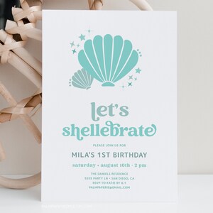 Sea Shell Birthday Invitation, Girl Party, Teal Blue (instant Download ...