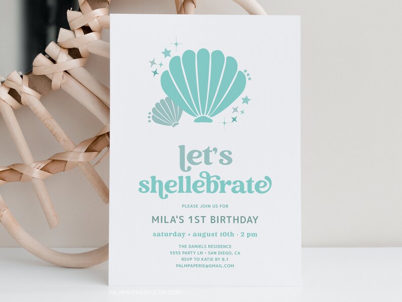 Sea Shell Birthday Invitation Girl Party Invites - Etsy