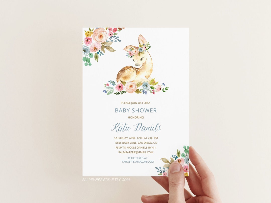 Baby Shower Invitation Deer Girl Editable Download Animals - Etsy