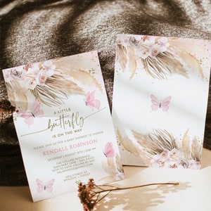 Boho Butterfly Baby Shower Invitation Template, Pink Floral (digital ...