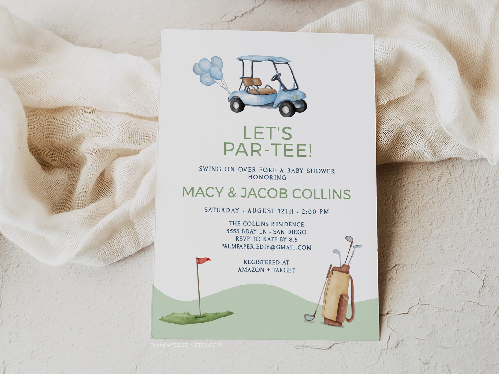 Golf Baby Shower Invitations Digital Download Golfing Theme Etsy
