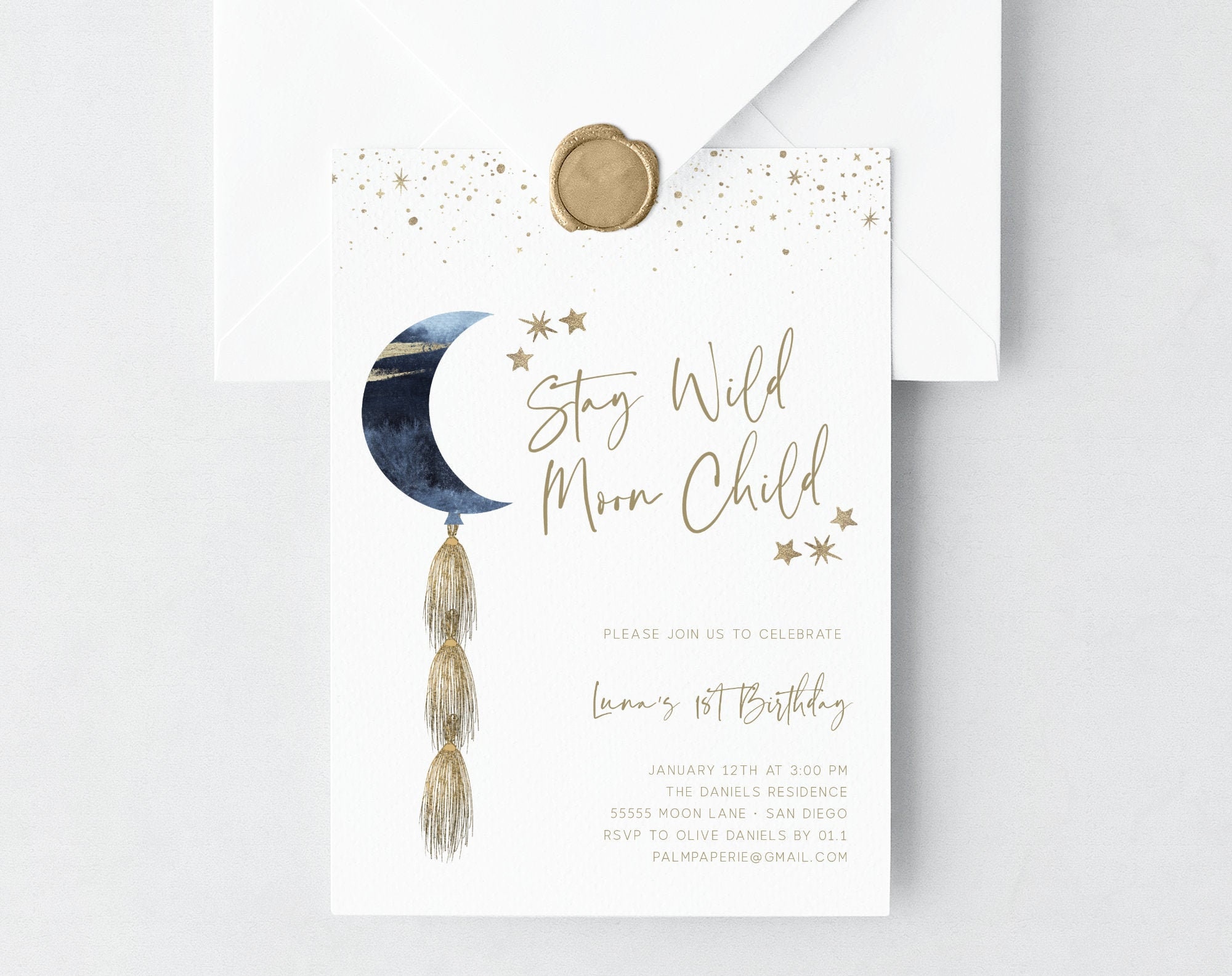 Moon Birthday Invitation Stay Wild Moon Child Digital Etsy