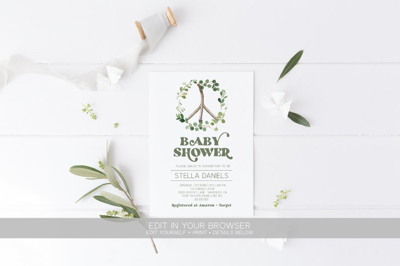 Hippie Baby Shower Invitation Boho Instant Download Etsy